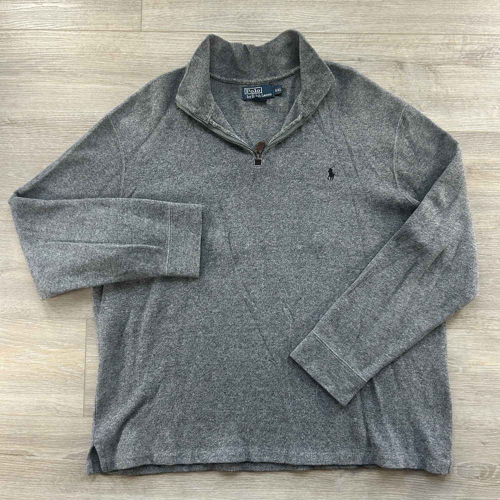 Polo‎ Ralph Lauren Sweater Mens 2XL Gray Quarter Zip Mock Neck Pullover Logo